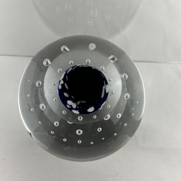 Vintage Handblown Control Bubble Glass Paperweight Clear Cobalt - Picture 7 of 7